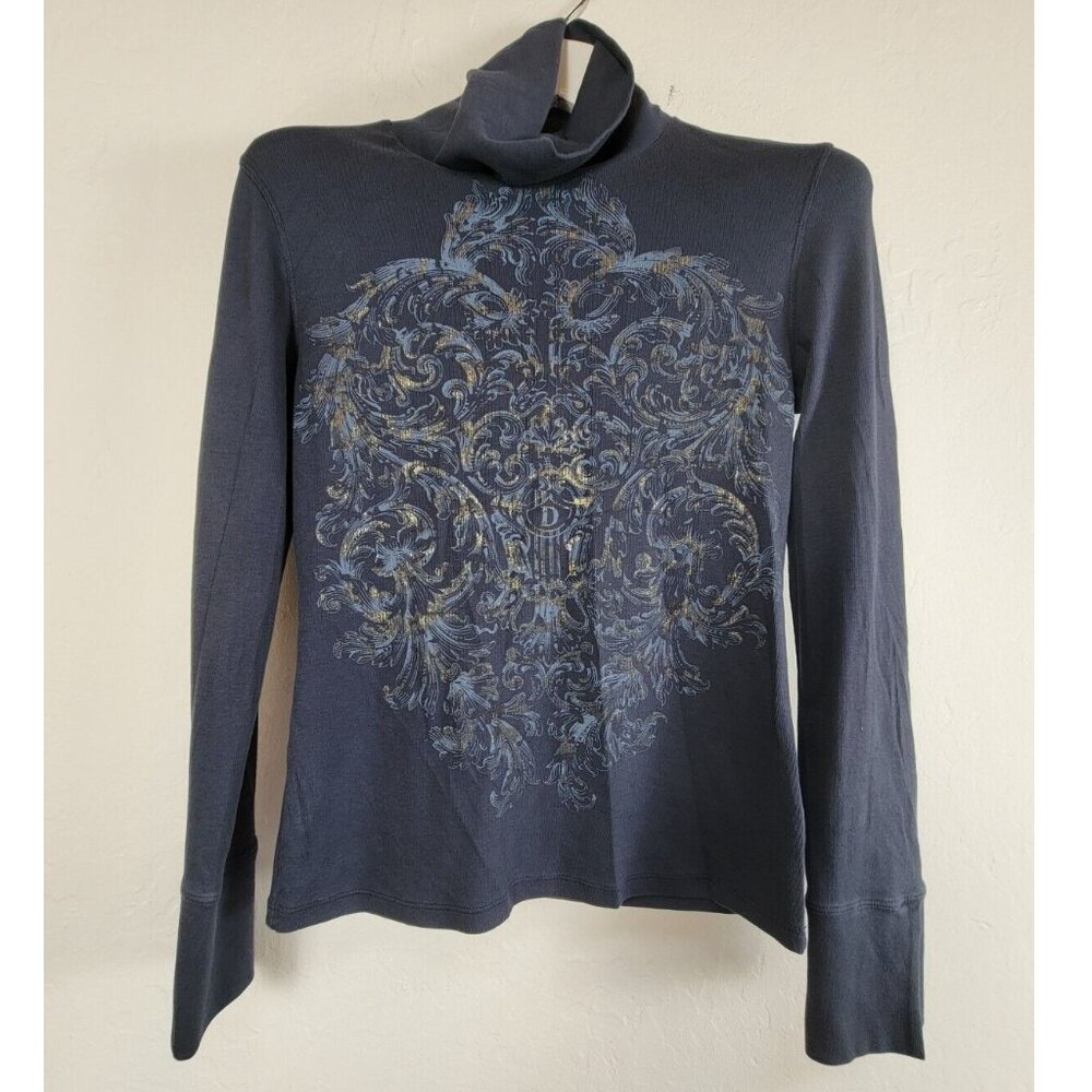 Dismero Made in Italy Damask Pattern Turtleneck Sweater Medium Blue Pullover